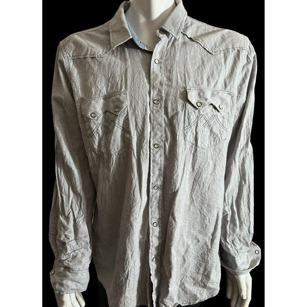 American Rag Mens Gray Western Pearl Snap Long Sleeve Shirt Front Pockets 2XL